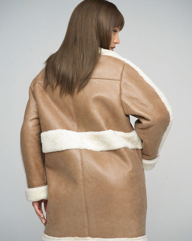 Beige Sheepskin Bomber Jacket - Leather Jackets - Buy Me Fur Ltd