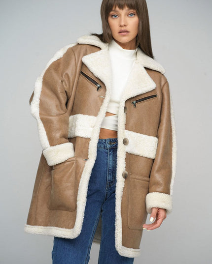 Beige Sheepskin Bomber Jacket - Leather Jackets - Buy Me Fur Ltd