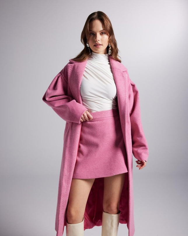 Belted Single Buttoned Maxi Pink Cashmere Mira Trench Coat - Trench Coats - Buy Me Fur Ltd