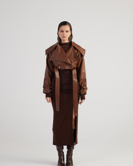 Neeko Chocolate Faux Leather Cropped Jacket-3