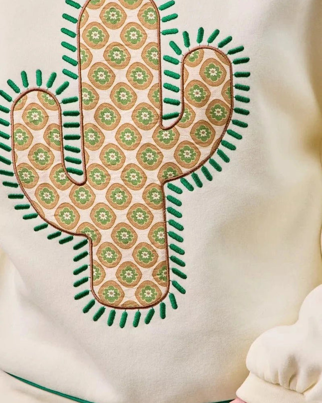 BiBi Cactus Embroidered Fleece Sweatshirt - Trendsi