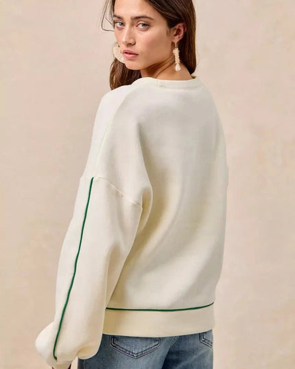 BiBi Cactus Embroidered Fleece Sweatshirt - Trendsi