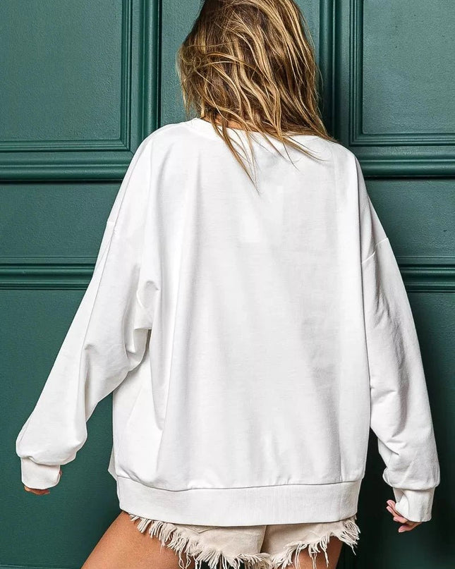 BiBi Holly Jolly Christmas French Terry Sweatshirt - Trendsi