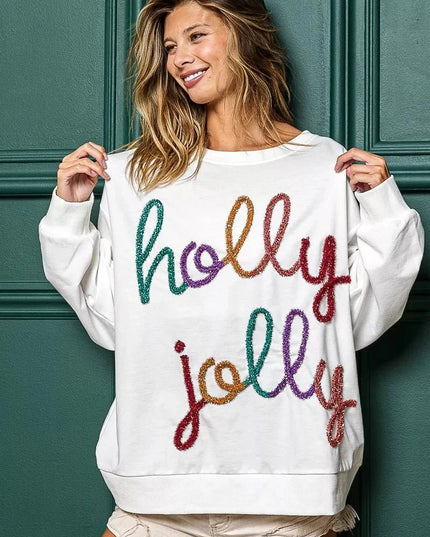 BiBi Holly Jolly Christmas French Terry Sweatshirt - Trendsi