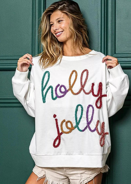 BiBi Holly Jolly Christmas French Terry Sweatshirt - Trendsi