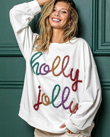 BiBi Holly Jolly Christmas French Terry Sweatshirt - Trendsi