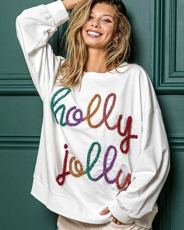 BiBi Holly Jolly Christmas French Terry Sweatshirt - Trendsi