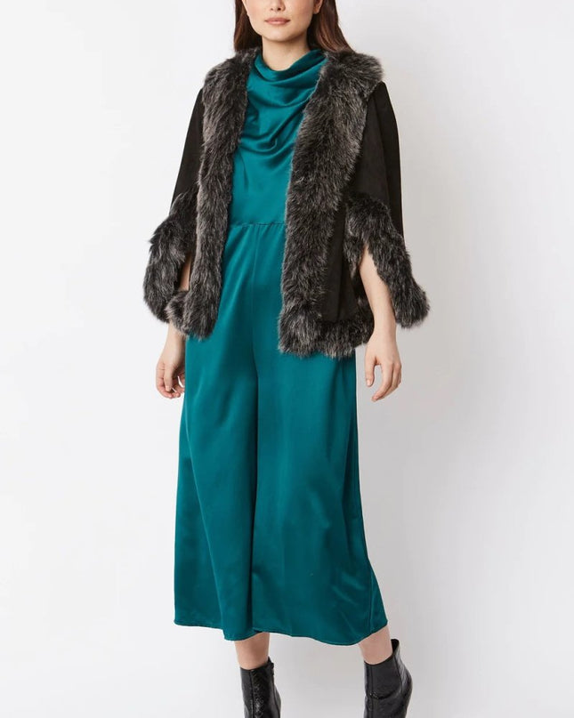 Black Faux Fur Suede Cape: Stylish Winter Outerwear - Jackets & Blazers - Buy Me Fur Ltd