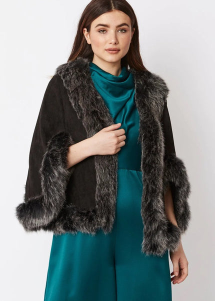 Black Faux Fur Suede Cape: Stylish Winter Outerwear - Jackets & Blazers - Buy Me Fur Ltd