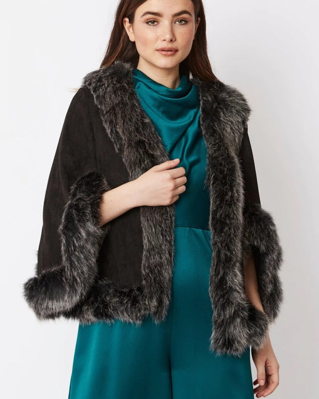 Black Faux Fur Suede Cape: Stylish Winter Outerwear - Jackets & Blazers - Buy Me Fur Ltd