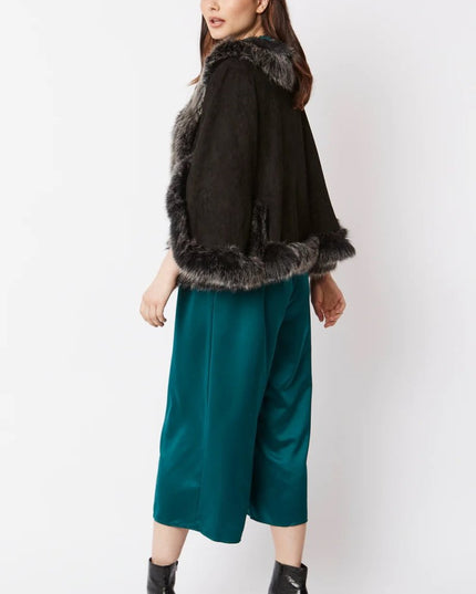 Black Faux Fur Suede Cape: Stylish Winter Outerwear - Jackets & Blazers - Buy Me Fur Ltd
