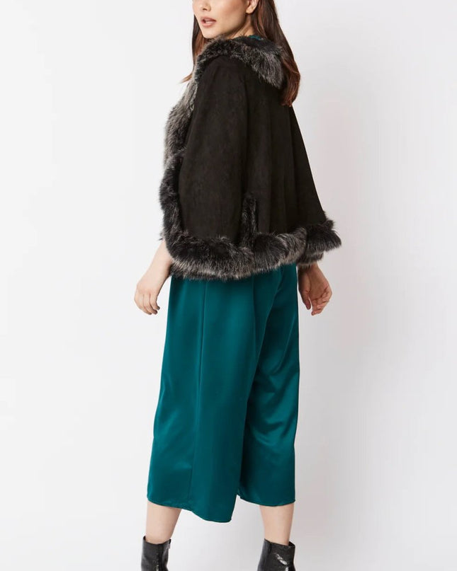 Black Faux Fur Suede Cape: Stylish Winter Outerwear - Jackets & Blazers - Buy Me Fur Ltd