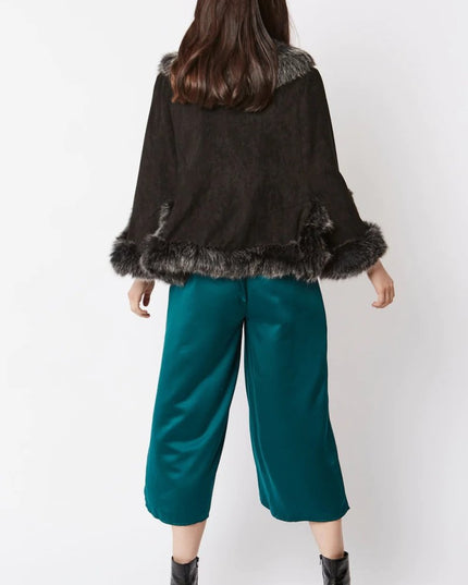 Black Faux Fur Suede Cape: Stylish Winter Outerwear - Jackets & Blazers - Buy Me Fur Ltd