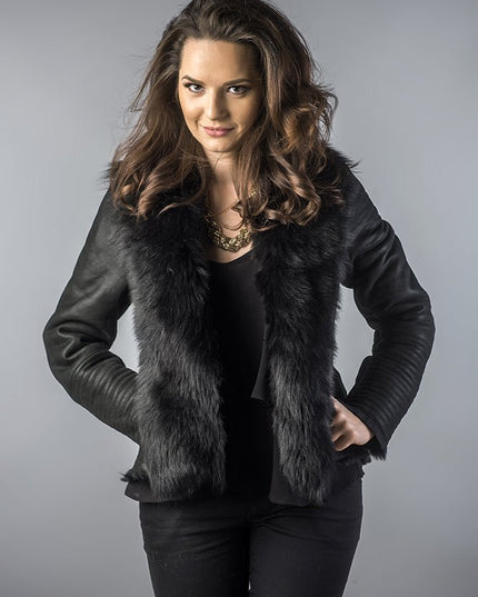 Black Nappa Leather Jacket with Merino Fur Collar - Leather Jackets - Buy Me Fur Ltd
