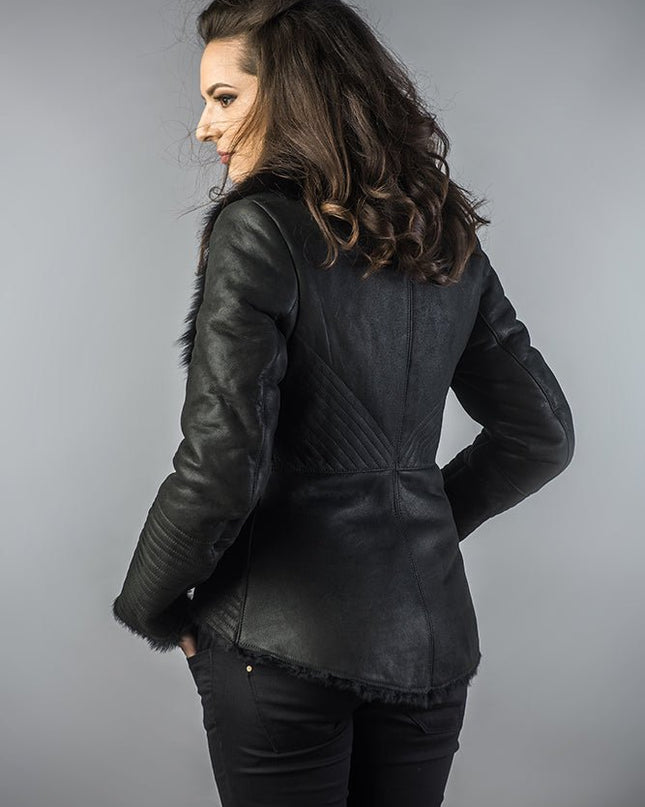 Black Nappa Leather Jacket with Merino Fur Collar - Leather Jackets - Buy Me Fur Ltd