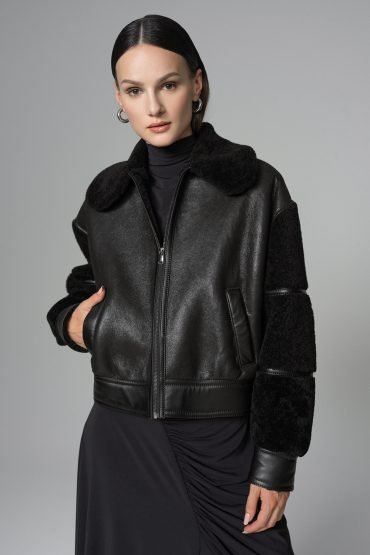 Black Oversized Shearling Leather Jacket - Leather Jackets - Buy Me Fur Ltd