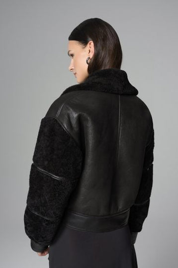 Black Oversized Shearling Leather Jacket - Leather Jackets - Buy Me Fur Ltd