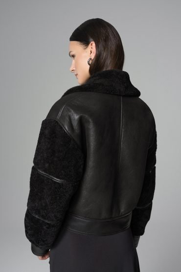Black Oversized Shearling Leather Jacket - Leather Jackets - Buy Me Fur Ltd