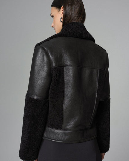 Black Shearling Leather Jacket - Winter Fashion Must - Have - Leather Jackets - Buy Me Fur Ltd