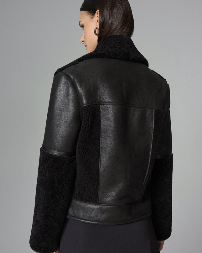 Black Shearling Leather Jacket - Winter Fashion Must - Have - Leather Jackets - Buy Me Fur Ltd