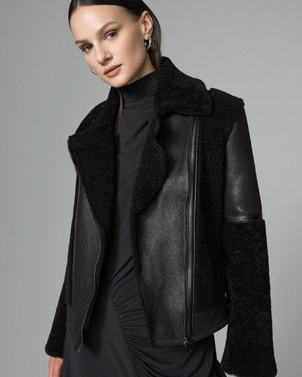 Black Shearling Leather Jacket - Winter Fashion Must - Have - Leather Jackets - Buy Me Fur Ltd