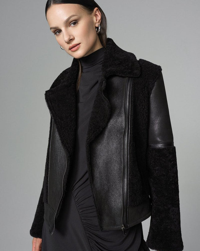 Black Shearling Leather Jacket - Winter Fashion Must - Have - Leather Jackets - Buy Me Fur Ltd