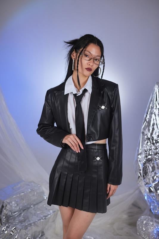 Black Vegan Leather College Style Cropped Jacket - Jackets & Blazers - Buy Me Fur Ltd