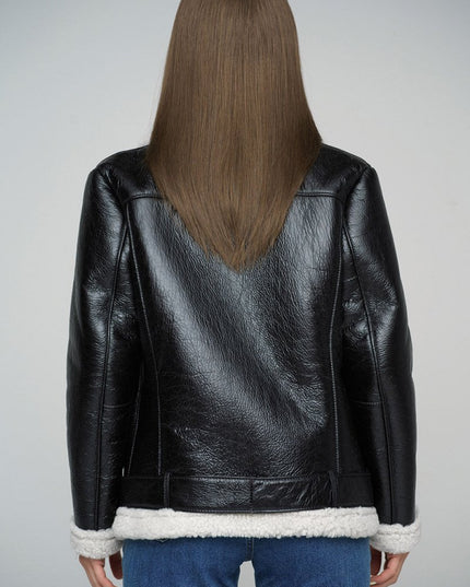 Black Winter Wear Merino Shearling Leather Jacket - Leather Jackets - Buy Me Fur Ltd