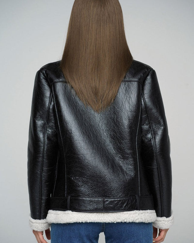 Black Winter Wear Merino Shearling Leather Jacket - Leather Jackets - Buy Me Fur Ltd