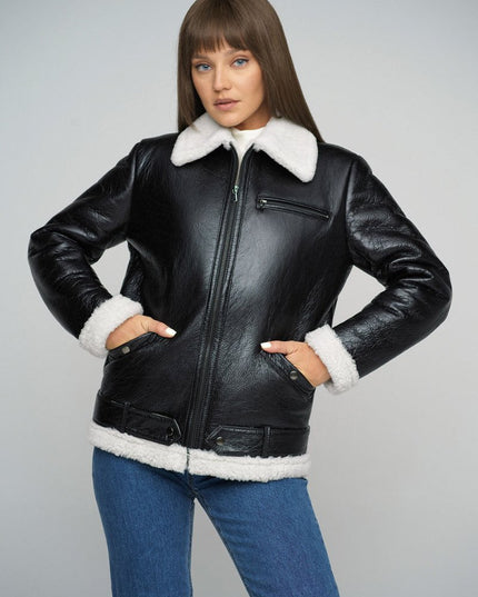 Black Winter Wear Merino Shearling Leather Jacket - Leather Jackets - Buy Me Fur Ltd