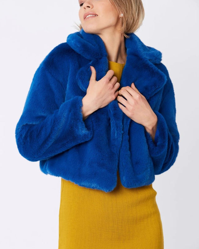 Blue Faux Fur Cropped Coat for Women UK 8 - 12 | US 4 - 8 S/M or XL Sizes - Faux Fur Coats - Buy Me Fur Ltd