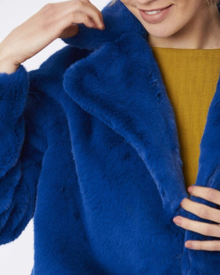 Blue Faux Fur Cropped Coat for Women UK 8 - 12 | US 4 - 8 S/M or XL Sizes - Faux Fur Coats - Buy Me Fur Ltd