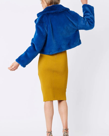Blue Faux Fur Cropped Coat for Women UK 8 - 12 | US 4 - 8 S/M or XL Sizes - Faux Fur Coats - Buy Me Fur Ltd