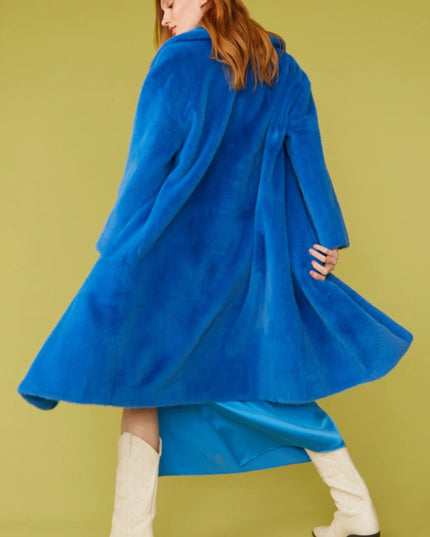 Blue Faux Fur Midi Winter Coat - Stylish Fashion Outerwear - Faux Fur Coats - Buy Me Fur Ltd