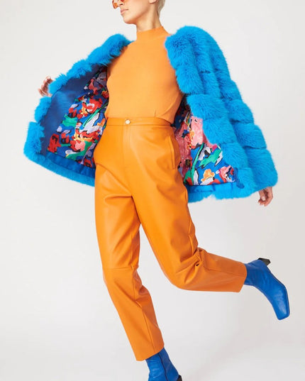 Blue Striped Faux Fur Coat - Winter Fashion Essential - Faux Fur Coats - Buy Me Fur Ltd