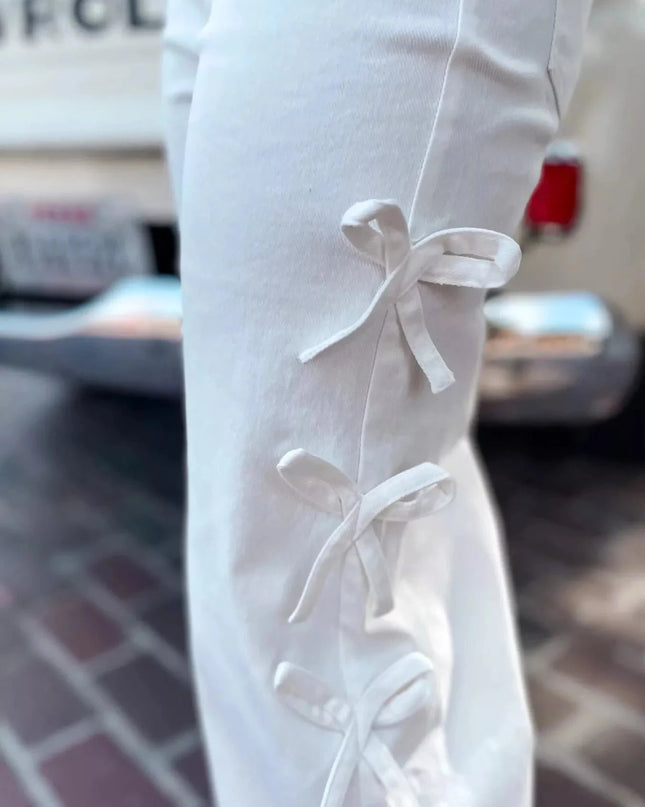 Bow - Accented Wide - Leg Pants - Trendsi