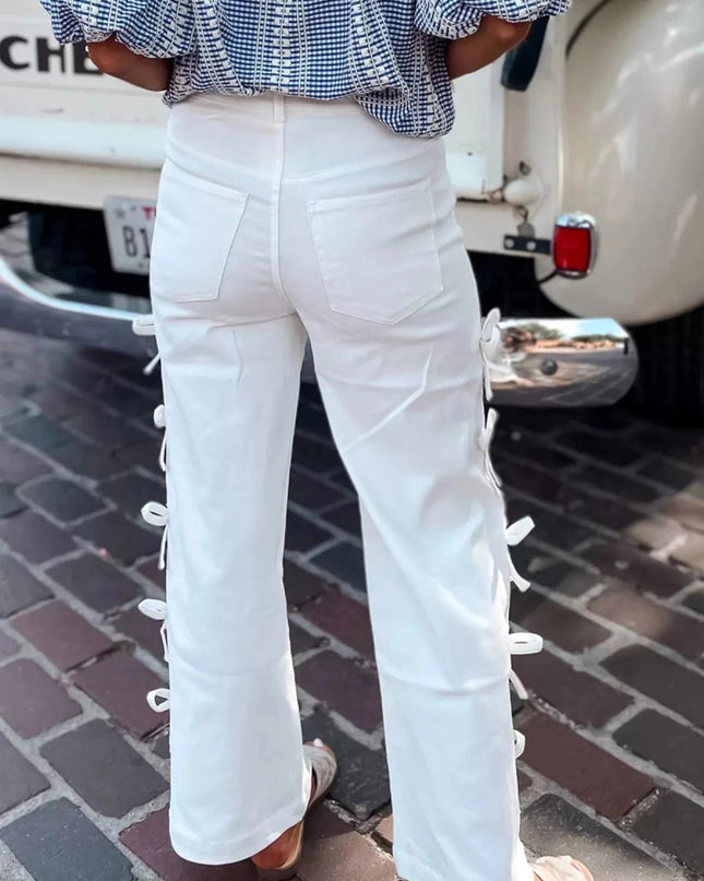 Bow - Accented Wide - Leg Pants - Trendsi