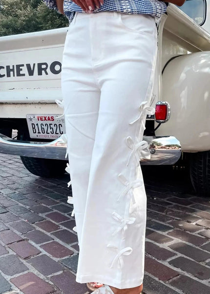 Bow - Accented Wide - Leg Pants - Trendsi