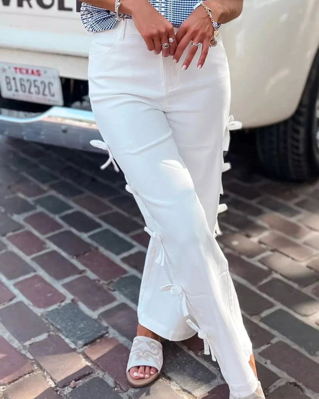 Bow - Accented Wide - Leg Pants - Trendsi