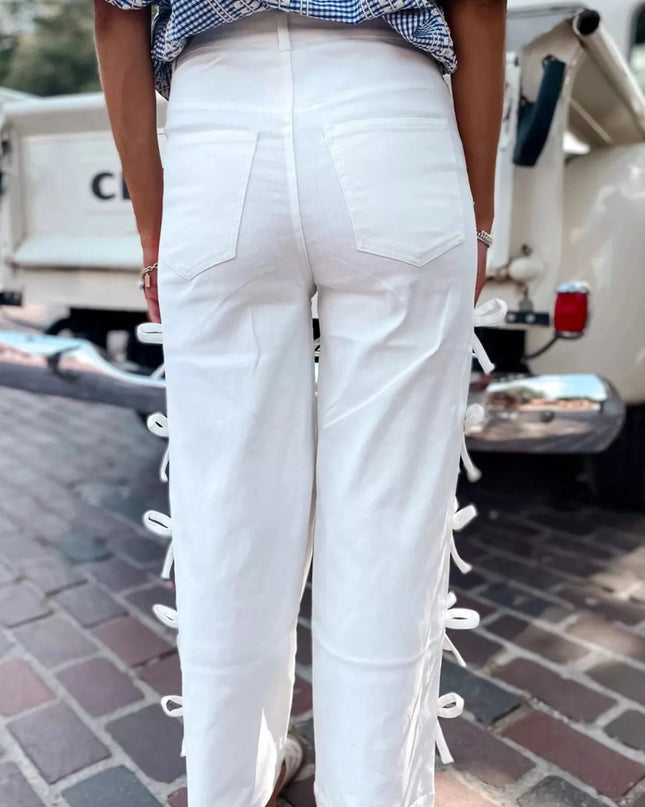 Bow - Accented Wide - Leg Pants - Trendsi