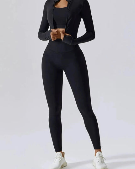 Bra Outerwear and Leggings 3 - Piece Active Set - Trendsi