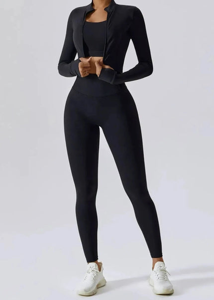 Bra Outerwear and Leggings 3 - Piece Active Set - Trendsi