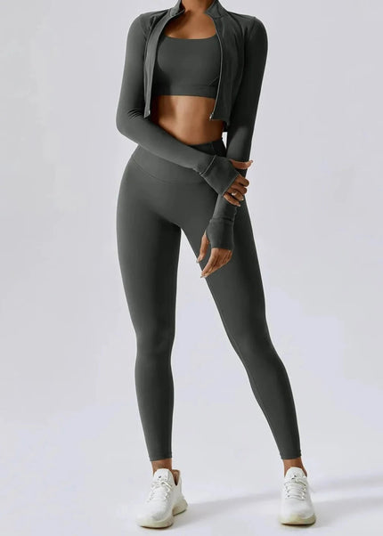 Bra Outerwear and Leggings 3 - Piece Active Set - Trendsi