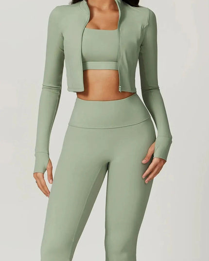 Bra Outerwear and Leggings 3 - Piece Active Set - Trendsi