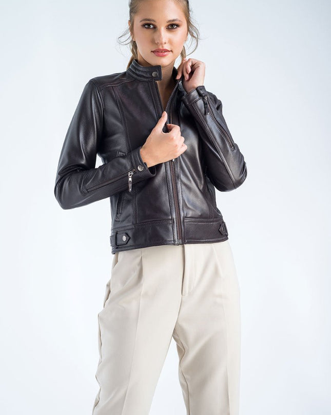 Brown Genuine Cropped Leather Jacket - Leather Jackets - Buy Me Fur Ltd