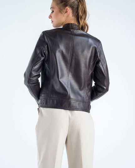Brown Genuine Cropped Leather Jacket - Leather Jackets - Buy Me Fur Ltd