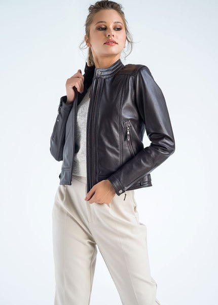 Brown Genuine Cropped Leather Jacket - Leather Jackets - Buy Me Fur Ltd
