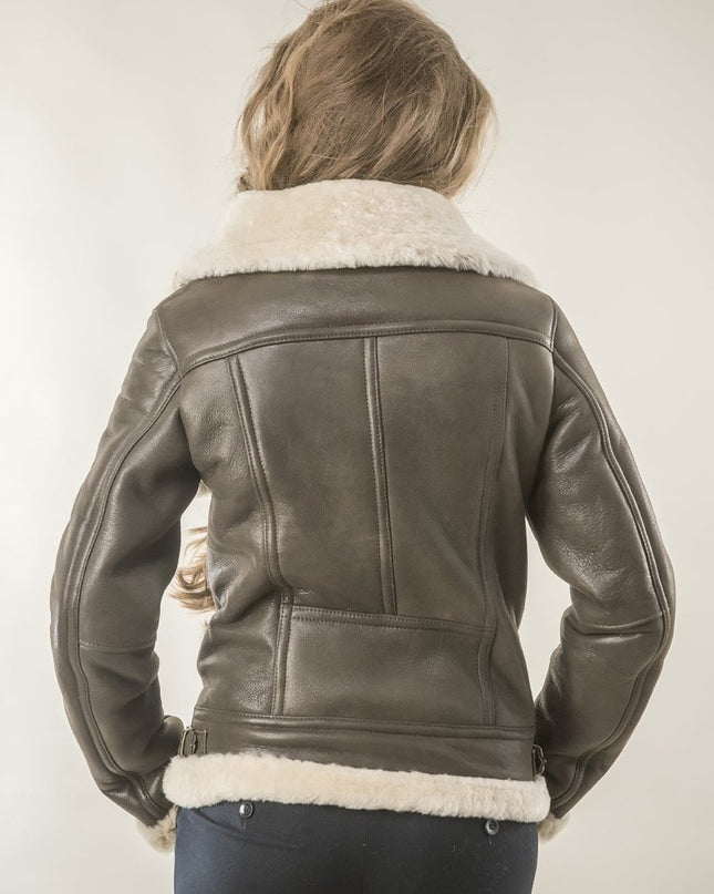 Brown Shearling Leather Biker Jacket with Merino Fur - Leather Jackets - Buy Me Fur Ltd