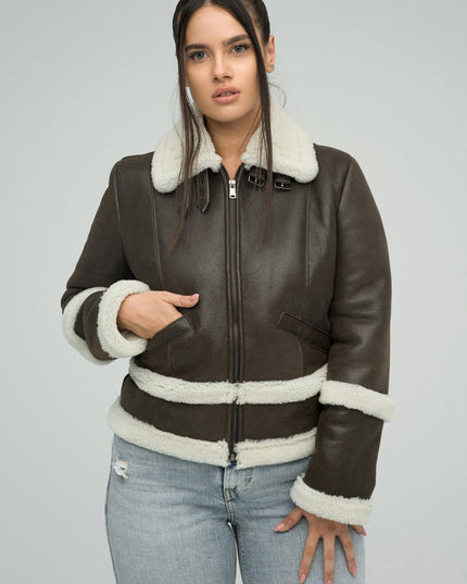 Brown Shearling Leather Jacket - Merino Shearling, Stylish & Warm - Leather Jackets - Buy Me Fur Ltd