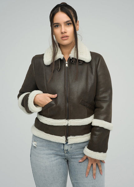 Brown Shearling Leather Jacket - Merino Shearling, Stylish & Warm - Leather Jackets - Buy Me Fur Ltd